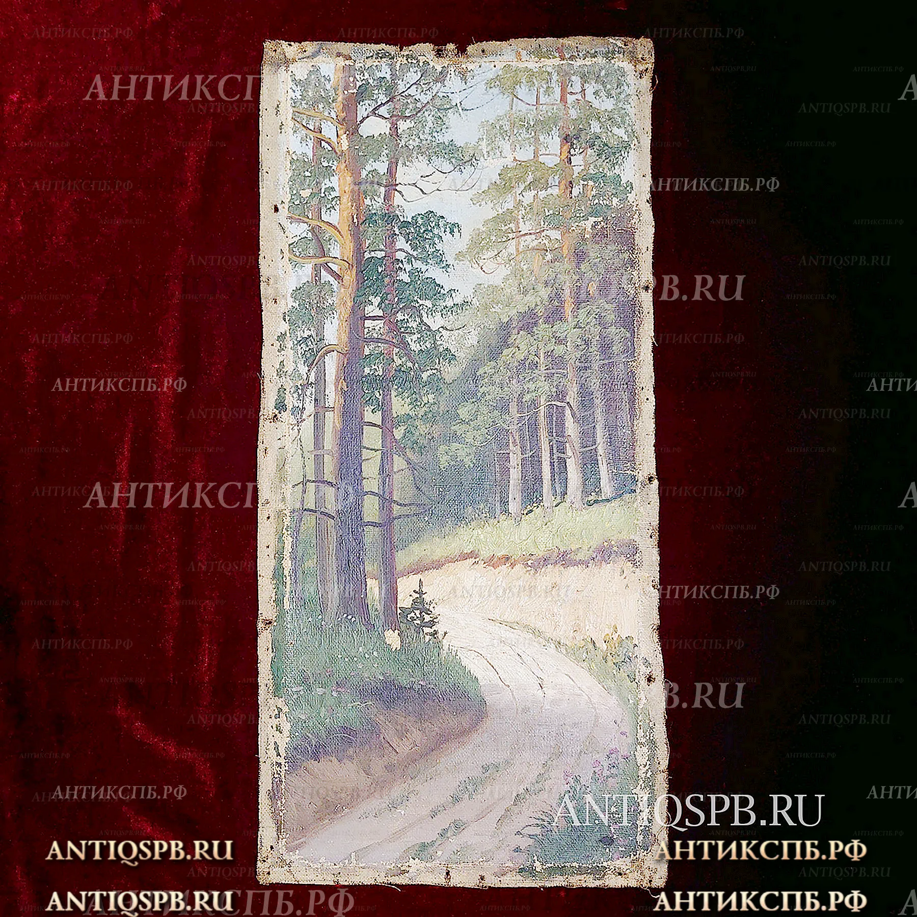 Картина старинная “Летний пейзаж с дорогой”. Россия. Нач. ХХ в. №33765
