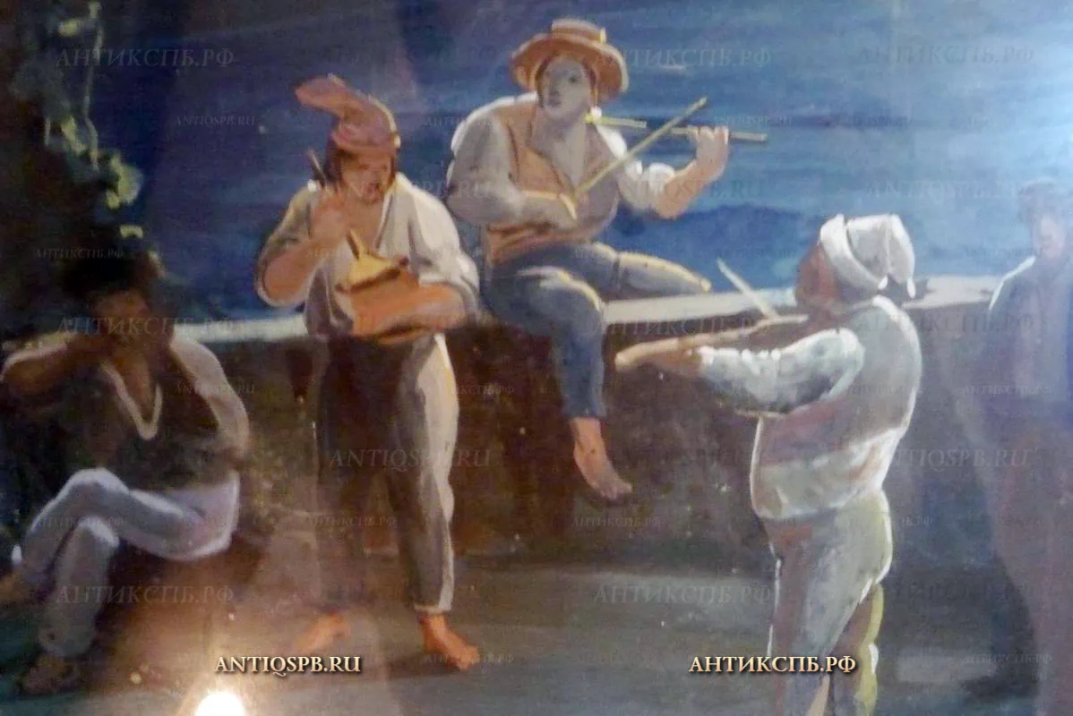 Картина антикварная "Музыканты". Кон. ХIХ века. №14004