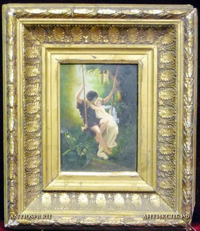 Картина старинная "Качели". Нач. ХХ века. Европа. №15313