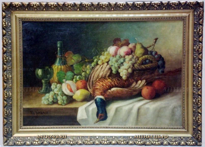 Картина старинная "Натюрморт". Холст, масло. Европа. Начало ХХ века. №15596