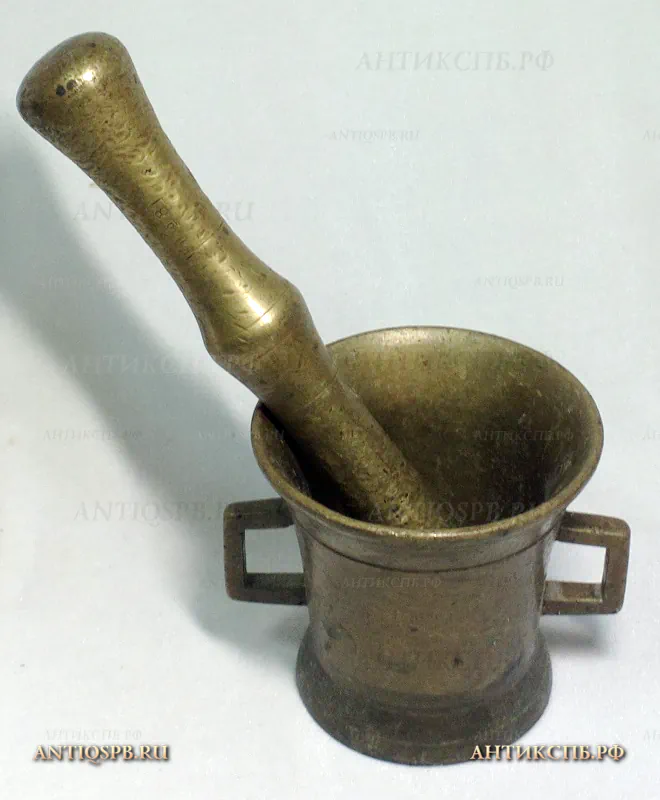 Ступка антикварная с пестиком. Бронза. ХIХ век. №16931