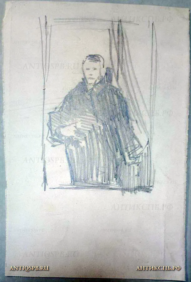 17968. Рисунок "Женщина в пальто". Бумага, карандаш. Худ.: Поляков. Вт. пол. ХХ века. СССР